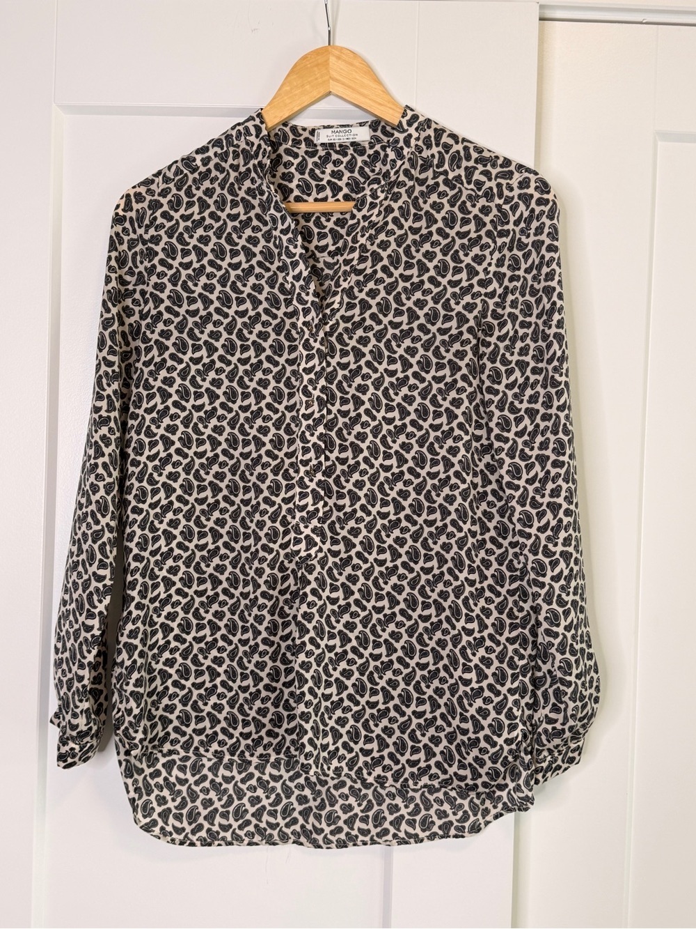 Mango Paisley Print Blouse - Black on Cream